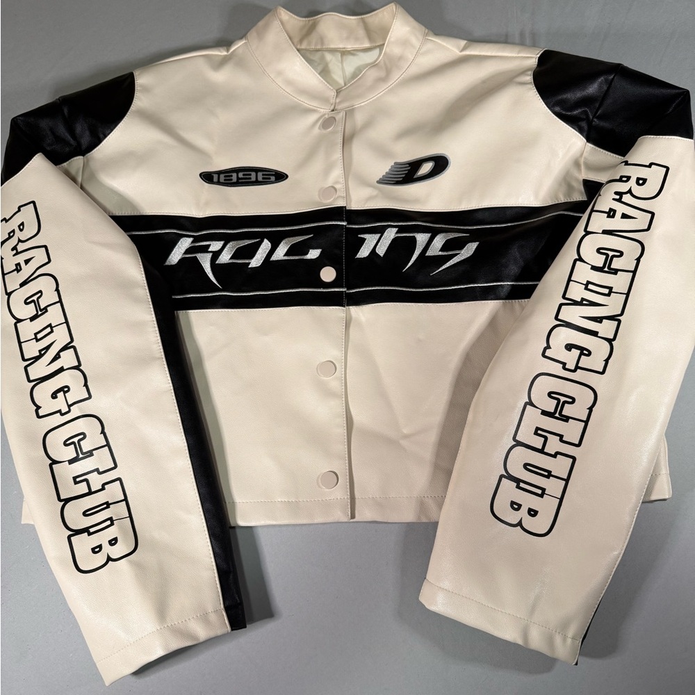 DAZY Cropped Racing Jacket Women’s XL‎ Y2K Moto Faux Leather